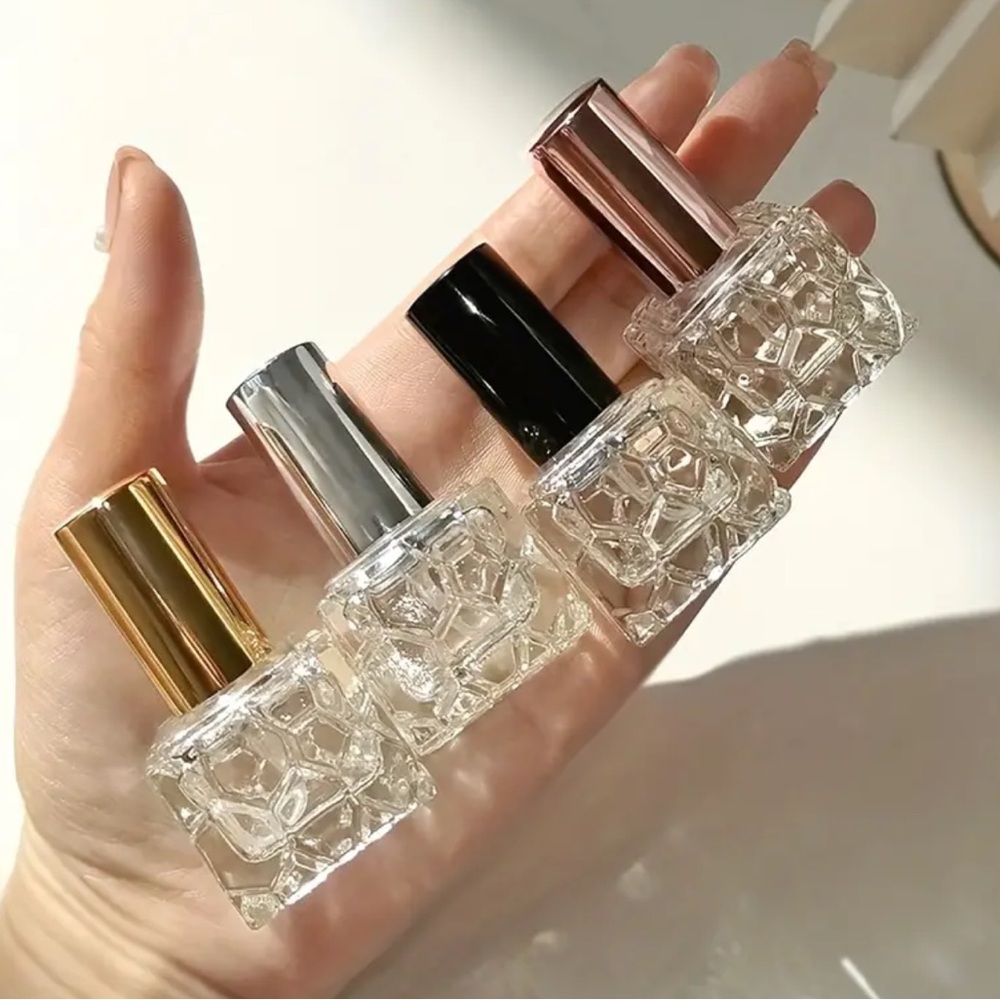 NEW| 4-Pack 10ml Luxury Square Textured Glass Empty Refillable Perfume Bottle